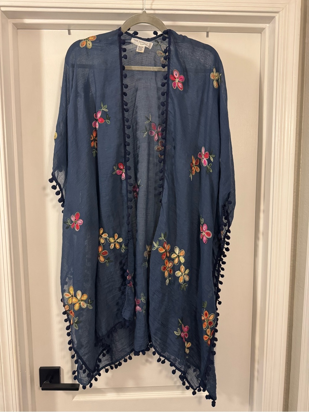 Subtle Luxury Navy Blue Embroidered Pool to Party Cover-Up